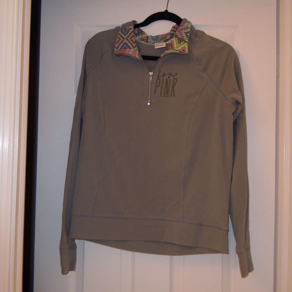Woman's PINK by Victoria Secret Quarter Zip Gray Pullover-Medium